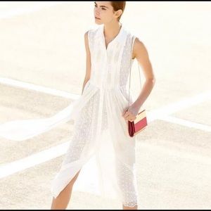 Diane Von Furstenberg Pleated Chiffon White Dress- Button up